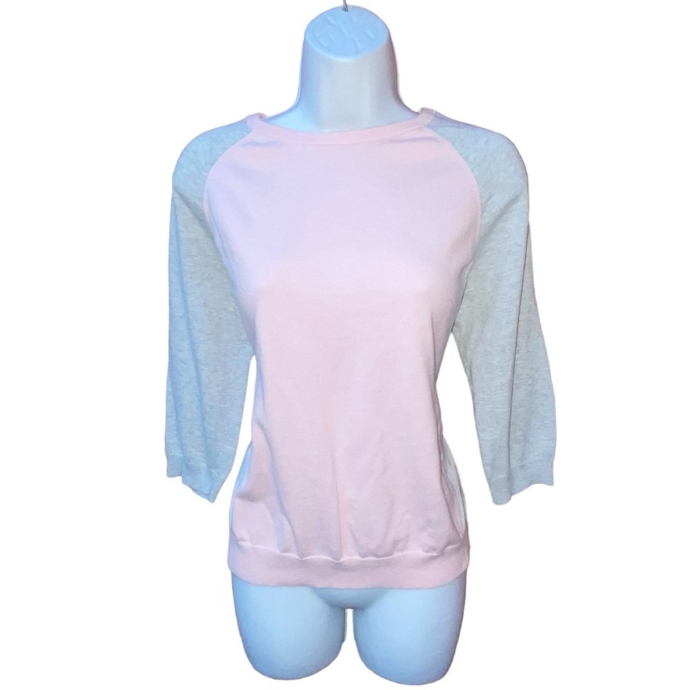 Lands’ End Pink Gray White Raglan Lightweight Knit Top - Women’s Medium 10-12 - Picture 9 of 10